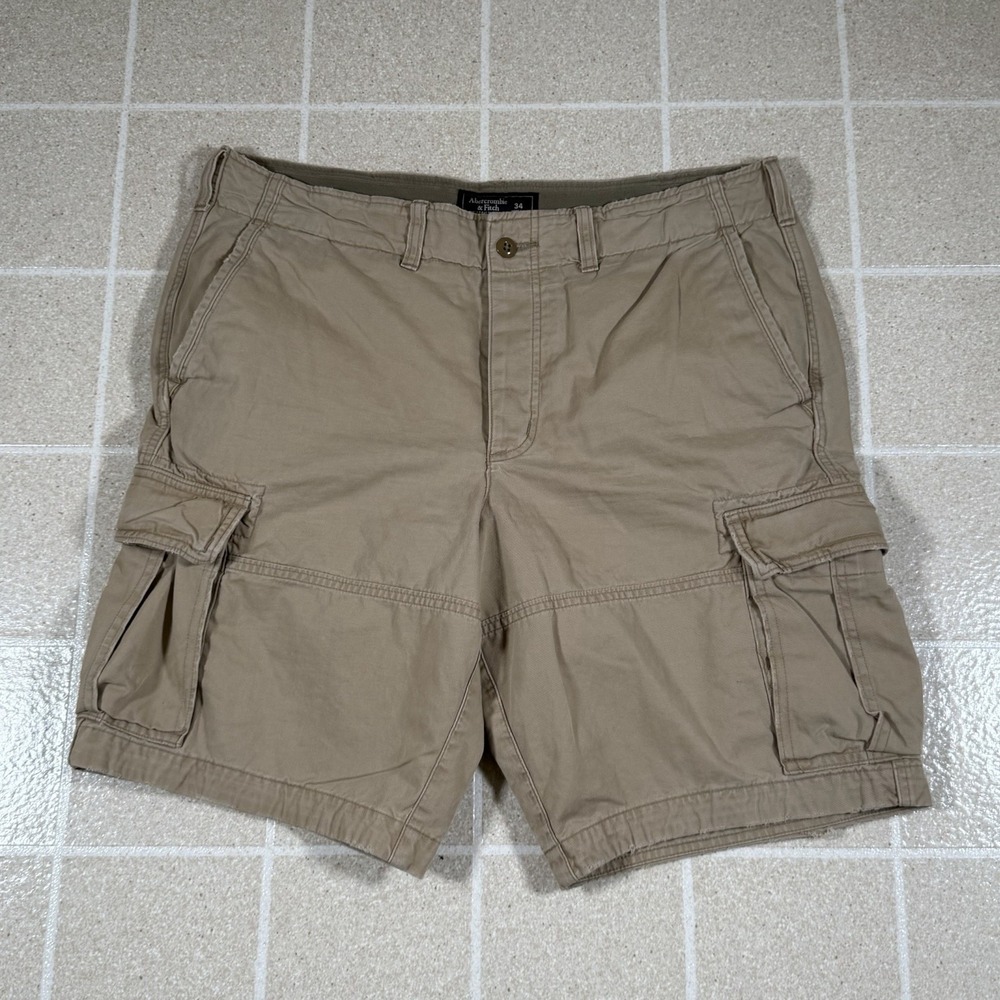 Vintage Abercrombie & Fitch Cargo Shorts Men 34 Beige Distressed Pockets 90s Y2K